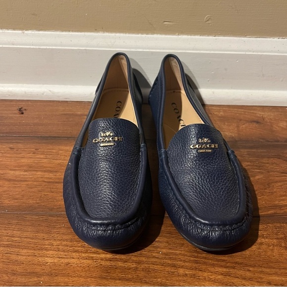 Coach Women's Marley Driver Loafer SZ 5.5 Leather Quiet Luxury Slip On Logo Blue - Picture 2 of 9